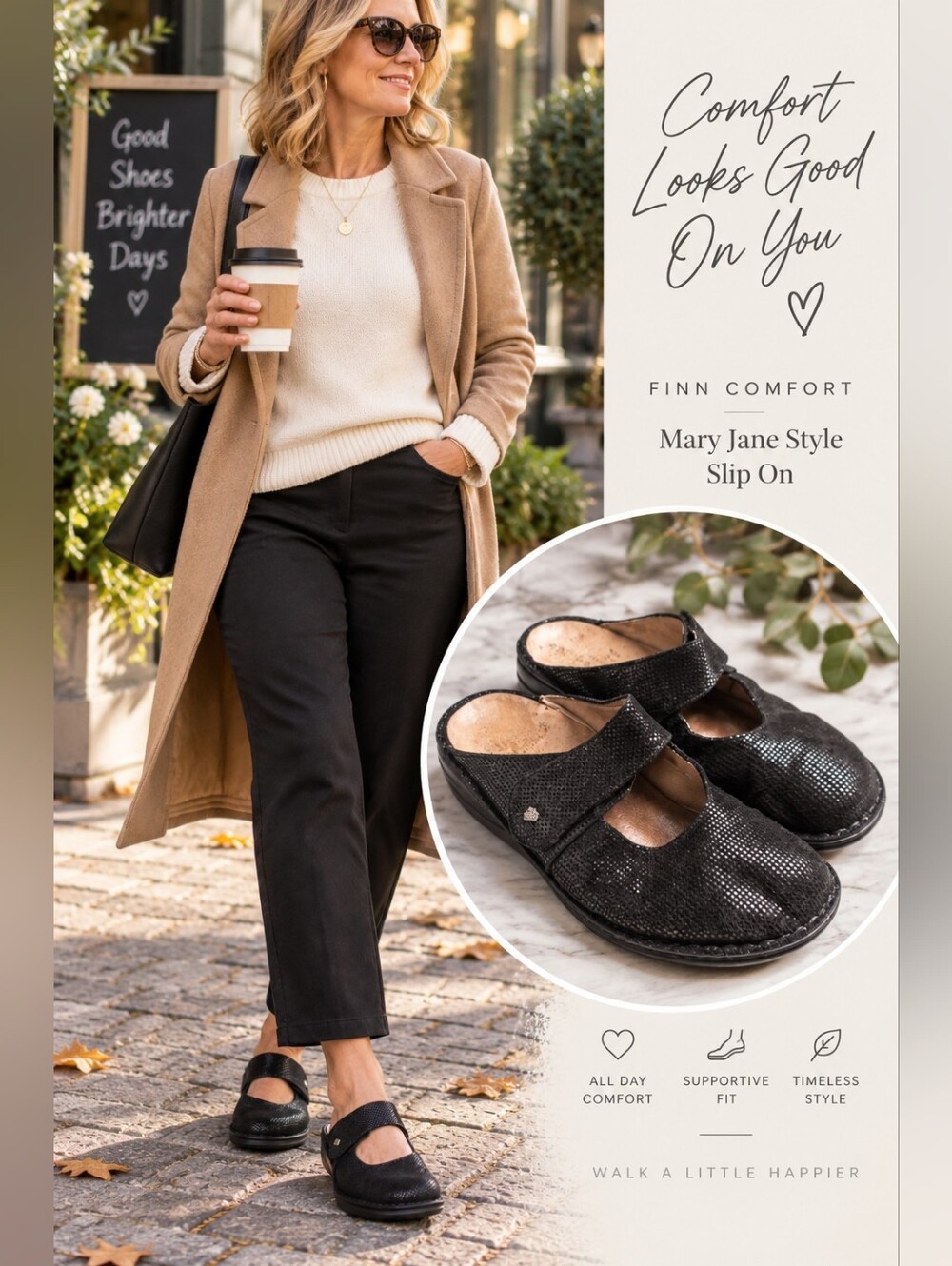 Finn Comfort Black Leather Mary Jane Mule Clogs Shoes EU 39